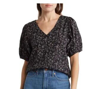 Madewell Puff Sleeve V-Neck Cotton Top